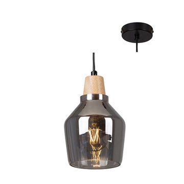 Tallinn Pendant Black And Brown Wood With Glass