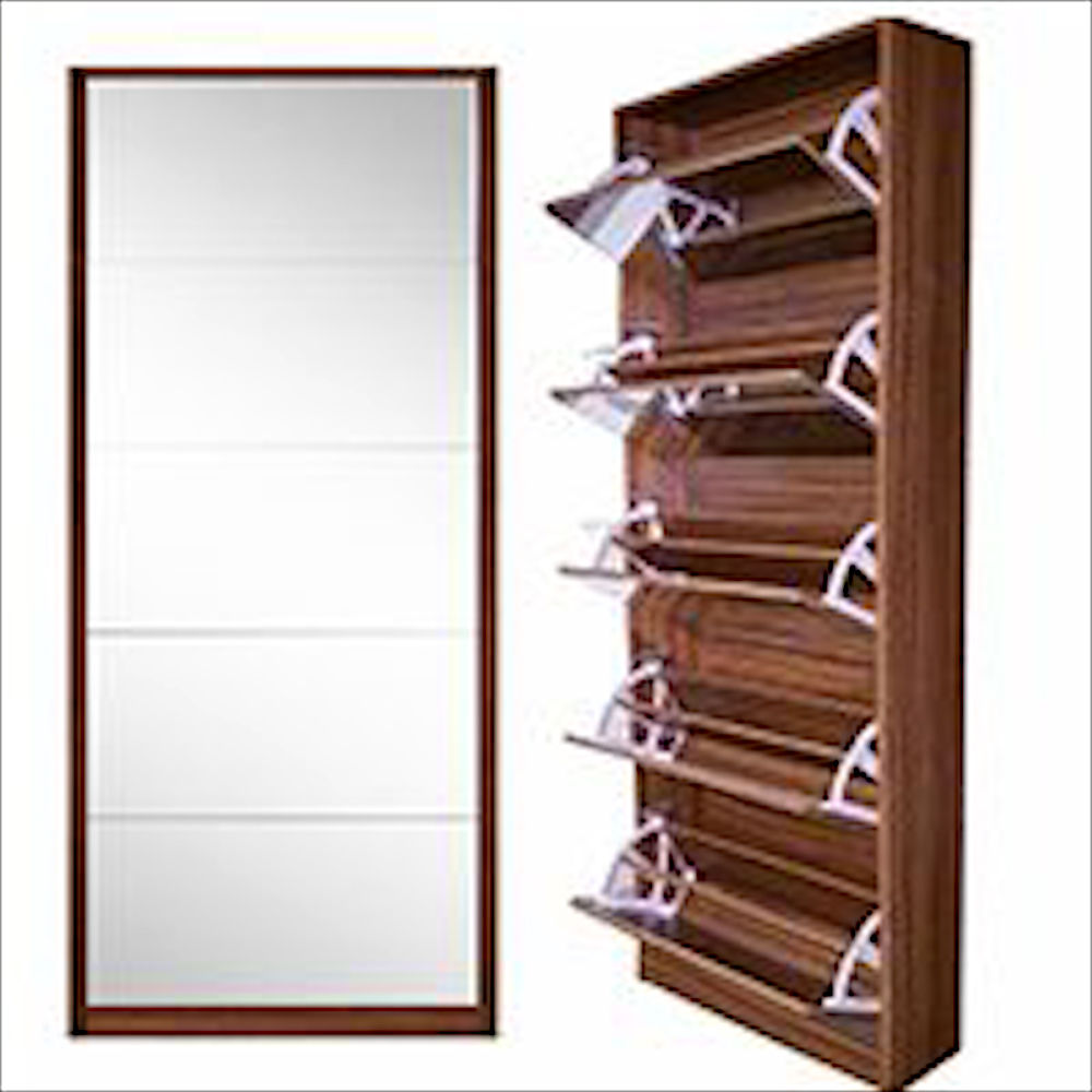 5 door mirror shoe cabinet Walnut