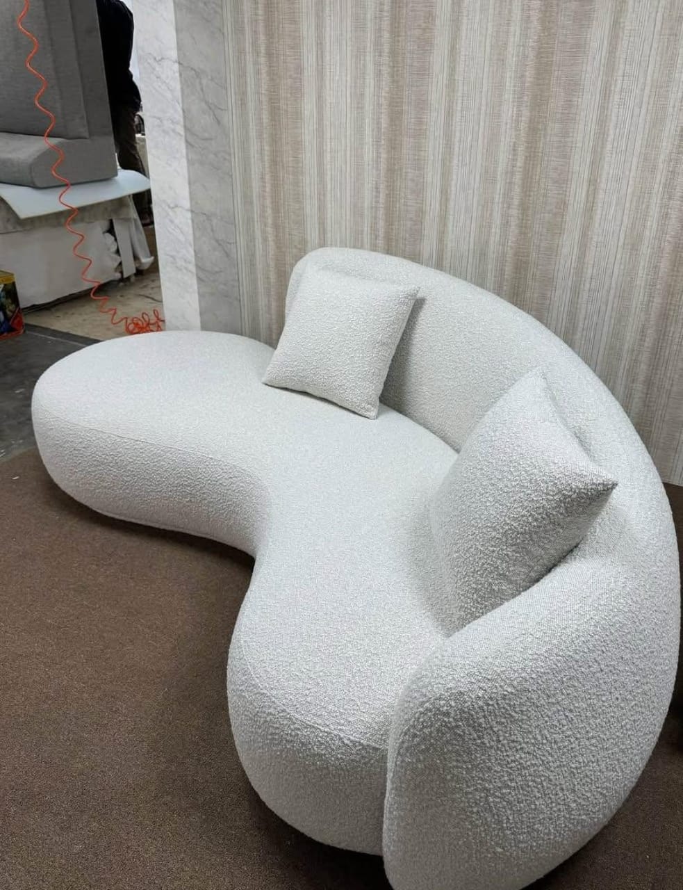 Curved Contemporary Bouclé Sofa with Cushions