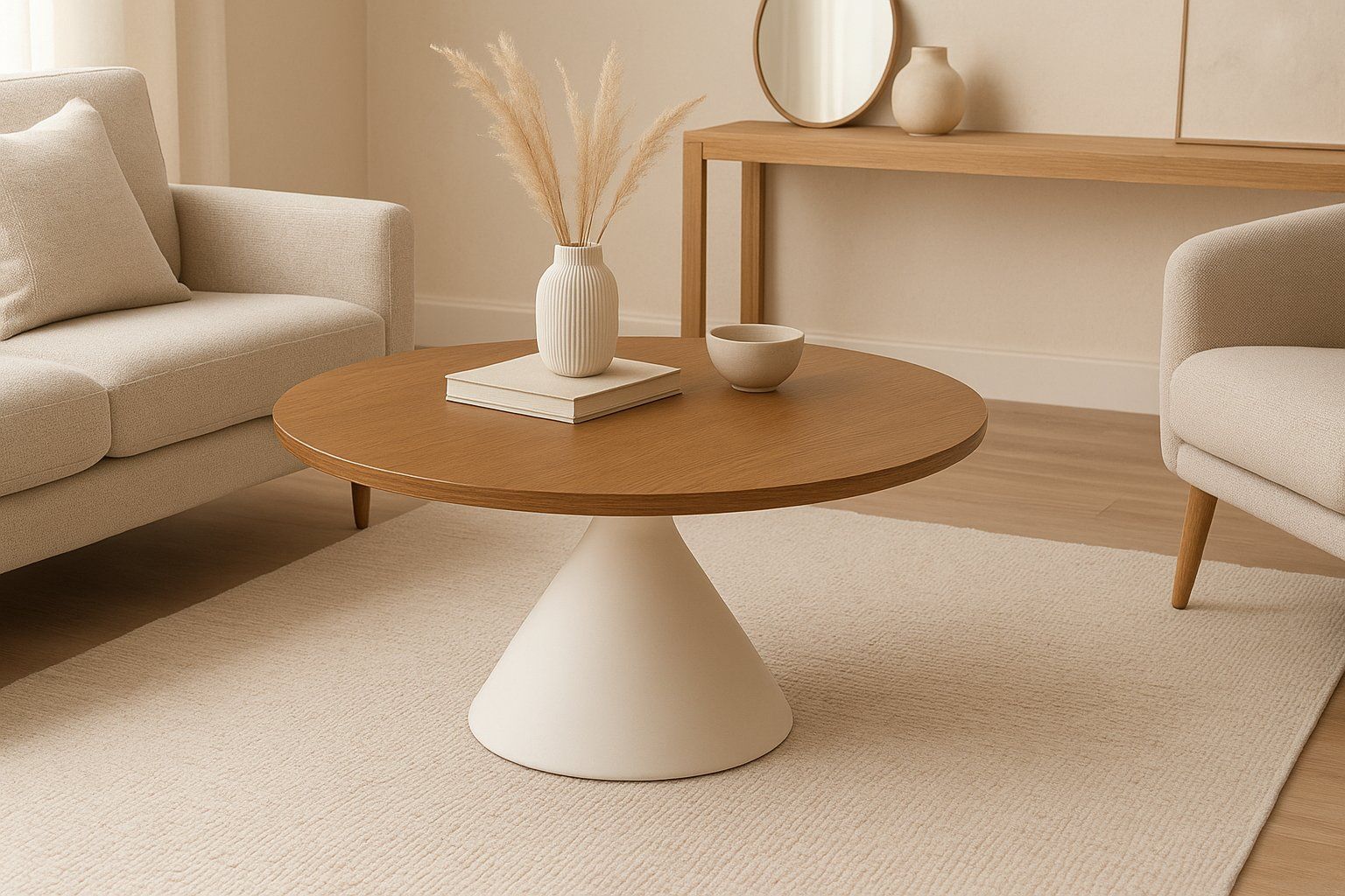 EFURN-Oak Edge Round Coffee Table White