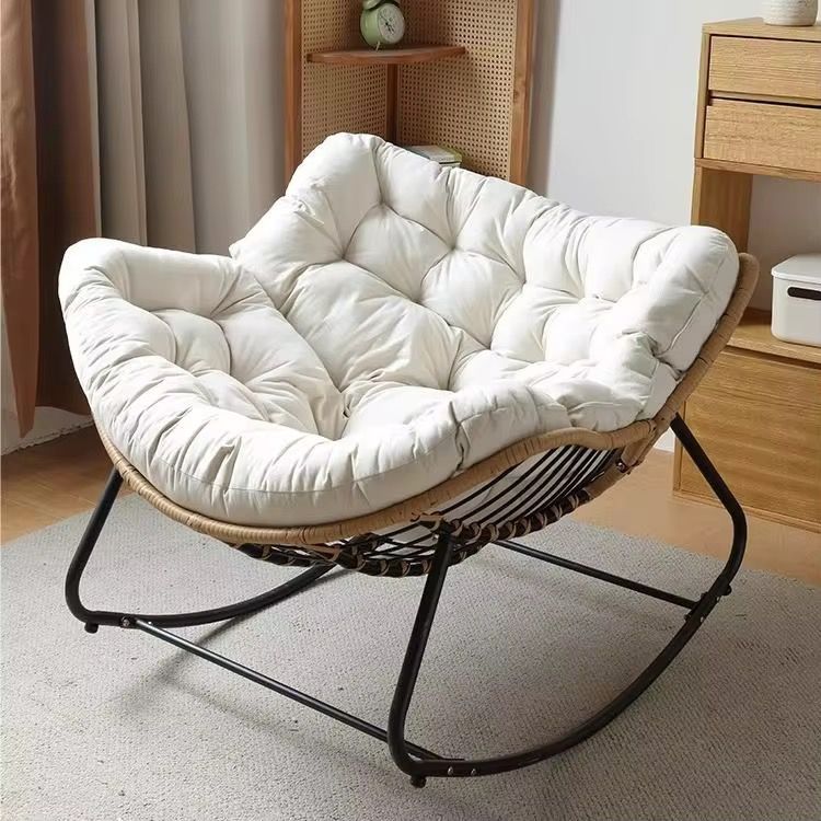 Egg Chairs Oversized Rattan Wicker Outdoor Rocking Chair Metal Frame Garden Rocking Chair Large Support Modern with Cushioned Seat