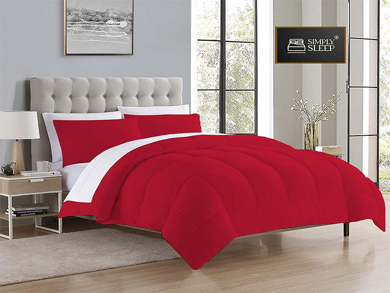 Simply Sleep - Everyday Collection Reversible Comforter Set - 90 GSM - Double - True Red - Optical white - (1pc)