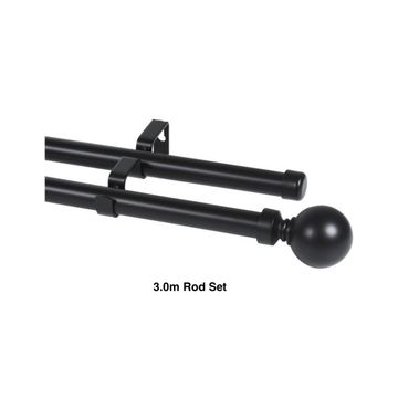 Black Double Curtain Rod Set -Ball Finial 3m