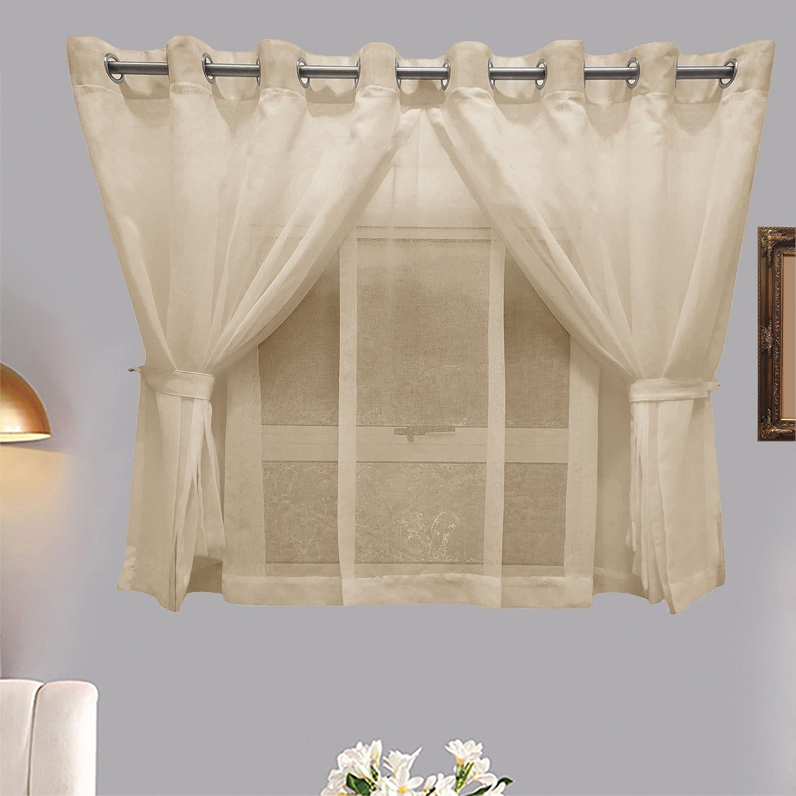 Matoc Designs Curtain -  Café Double Layer - Mystic Voile - Stone - Eyelet - 300cm W x 123cm H