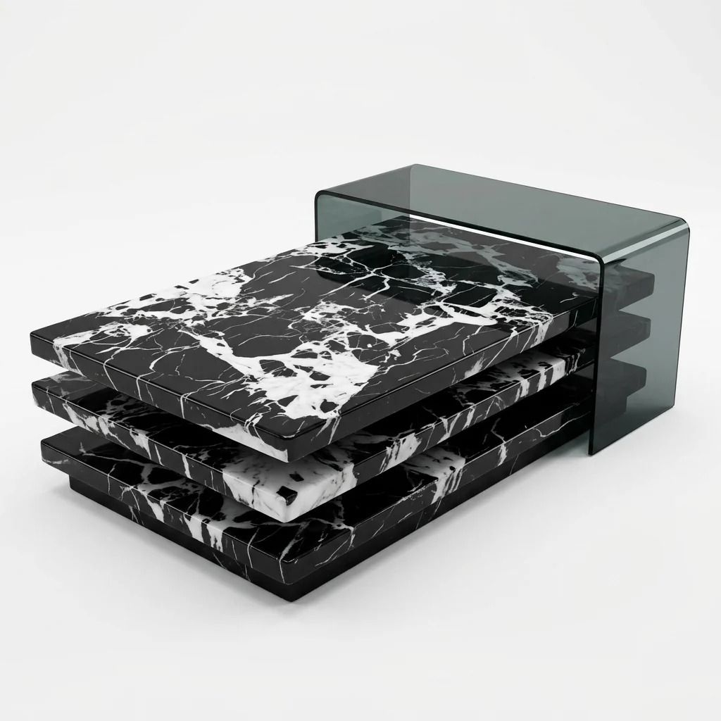 LBM FURN-Modern Black Marble-Look Rectangular Coffee Table