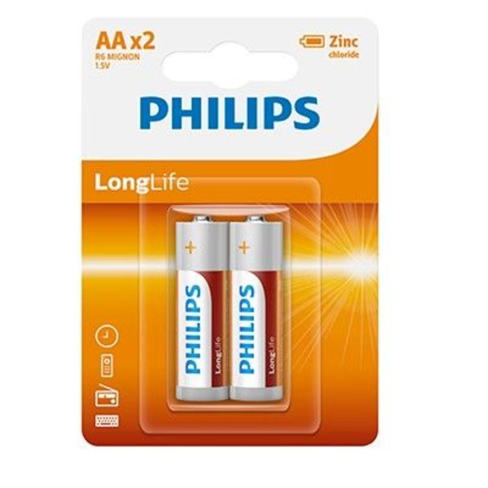 Philips Longlife Zinc AA Batteries 1.5V 2 Pack