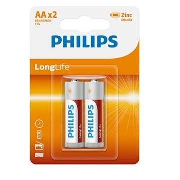 Philips Longlife Zinc AA Batteries 1.5V 2 Pack