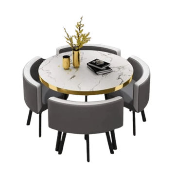 Office Lounge Negotiation Set: Round Table with 4 Chairs - Compact, Stylish