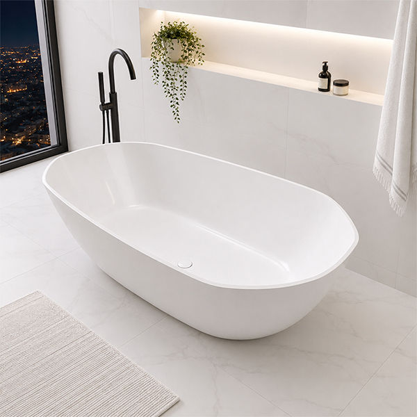 Octavo Polished White Freestanding Bath Basin Combo