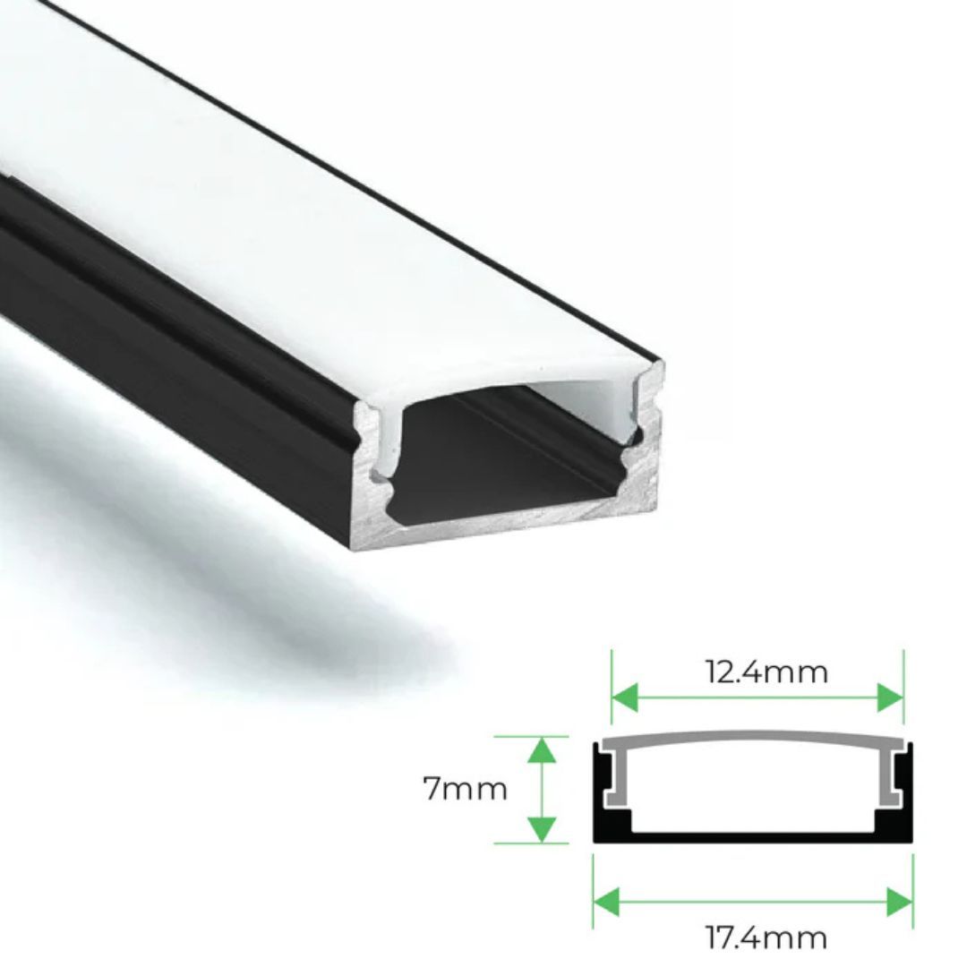 Surface Aluminium LED Channel 3M Black with White Diffuser – 17.7x7mm