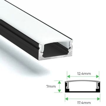 Surface Aluminium LED Channel 3M Black with White Diffuser – 17.7x7mm