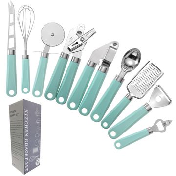 T4U 9-Piece Kitchen Utensil Set - Stainless Steel with Powder Blue Handles
