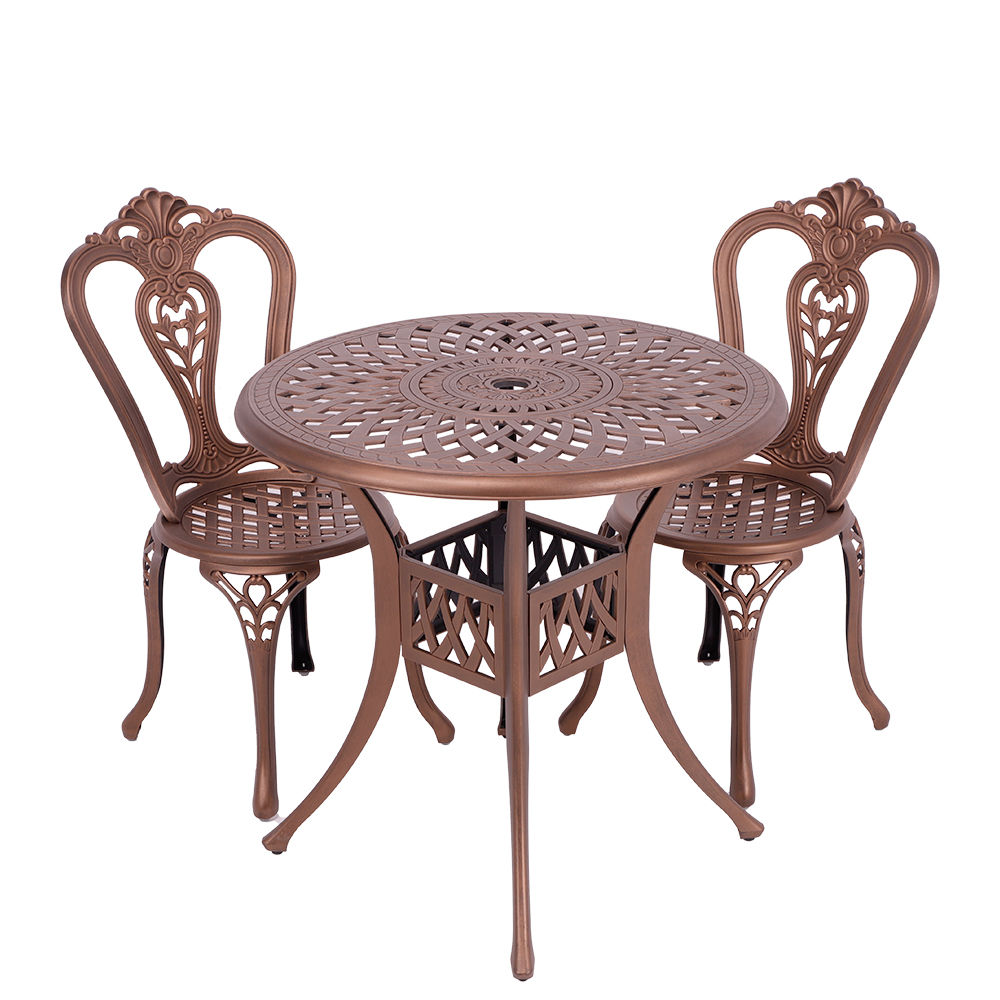 2 Seater - Victoria Aluminium Patio Set / Garden Furniture / Outdoor Dining Set   (2 Victoria Chairs with 78cm Round Lattice Table) - COPPER