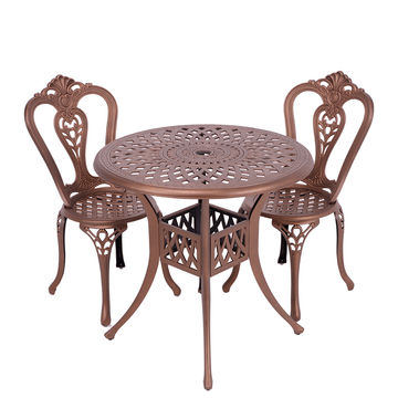 2 Seater - Victoria Aluminium Patio Set / Garden Furniture / Outdoor Dining Set   (2 Victoria Chairs with 78cm Round Lattice Table) - COPPER