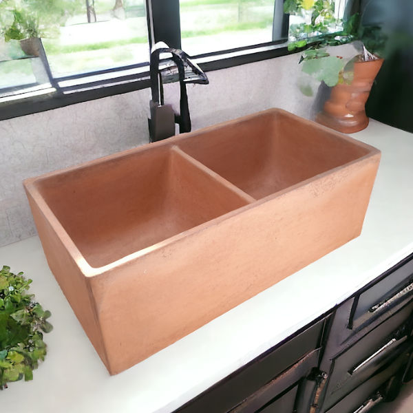 Large Terracotta Double Concrete Kitchen Butler Basin 80x40x27cm