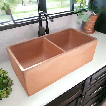 Large Terracotta Double Concrete Kitchen Butler Basin 80x40x27cm