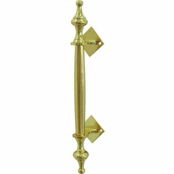 Solid brass pull handle with finials - 295mm