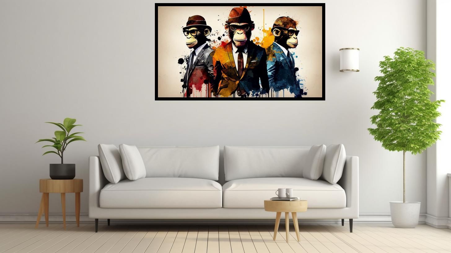 Canvas Wall Art - 3 Wise Mokeys - B1001 [120 x 80 cm]