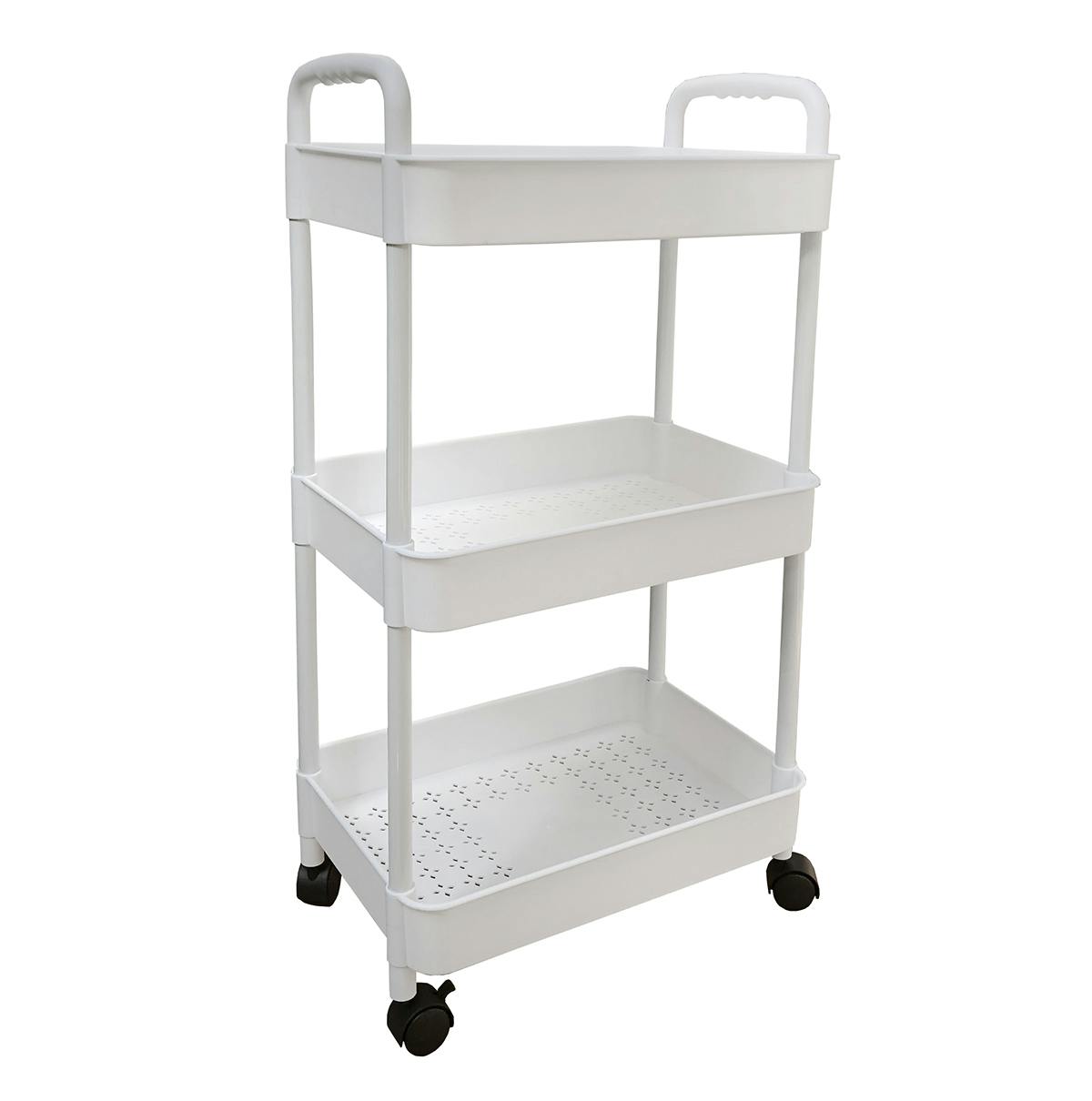 3-Tier Rolling Storage Cart with Wheels – Space-Saving Utility Trolley (WHITE)