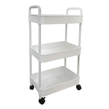 3-Tier Rolling Storage Cart with Wheels – Space-Saving Utility Trolley (WHITE)