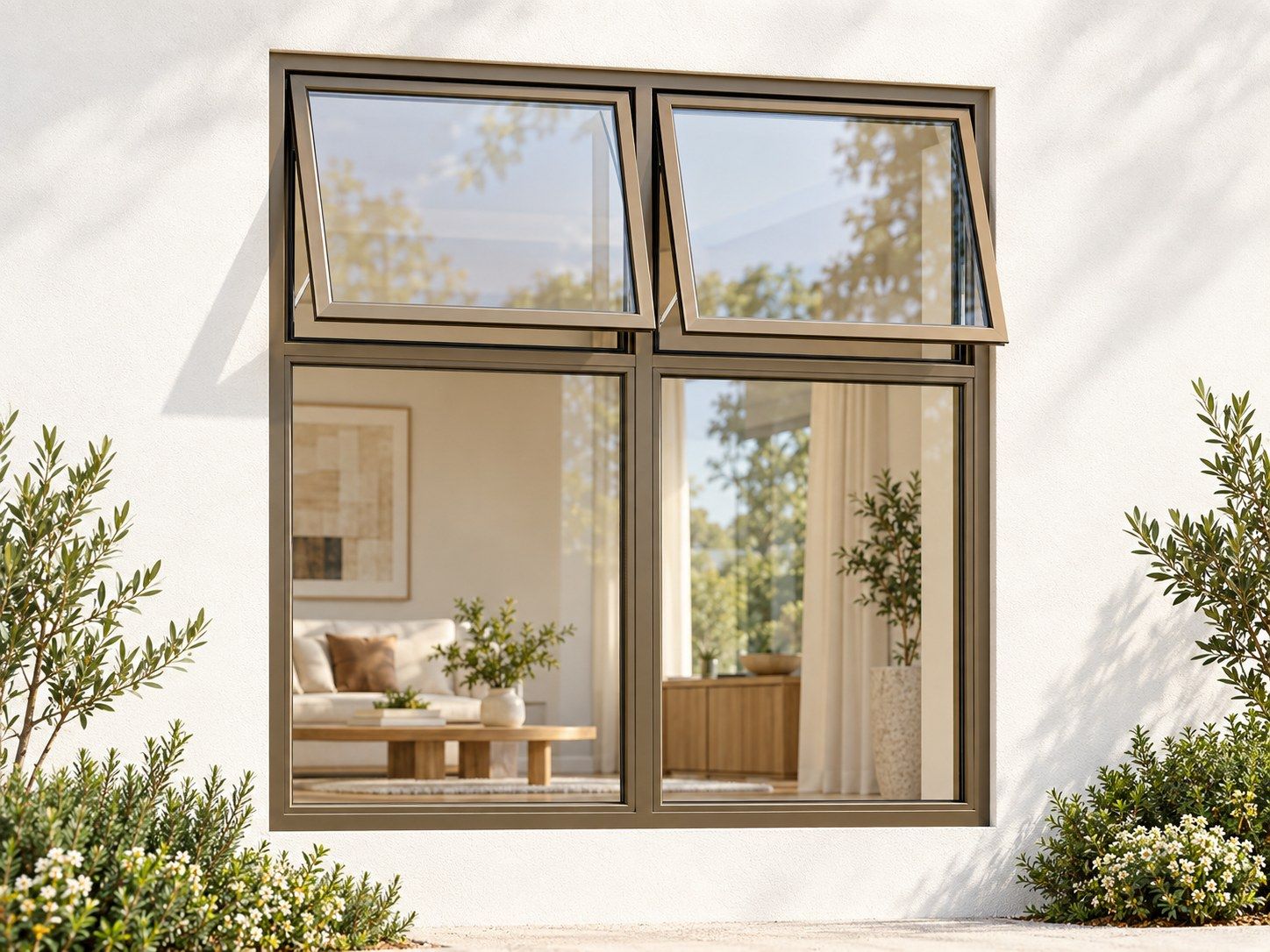 Kenzo Premium Top-Hung Aluminium Window - Bronze, 1200 1500 mm, Two Upper Openers with Fixed Lower Panes, Clear Glass