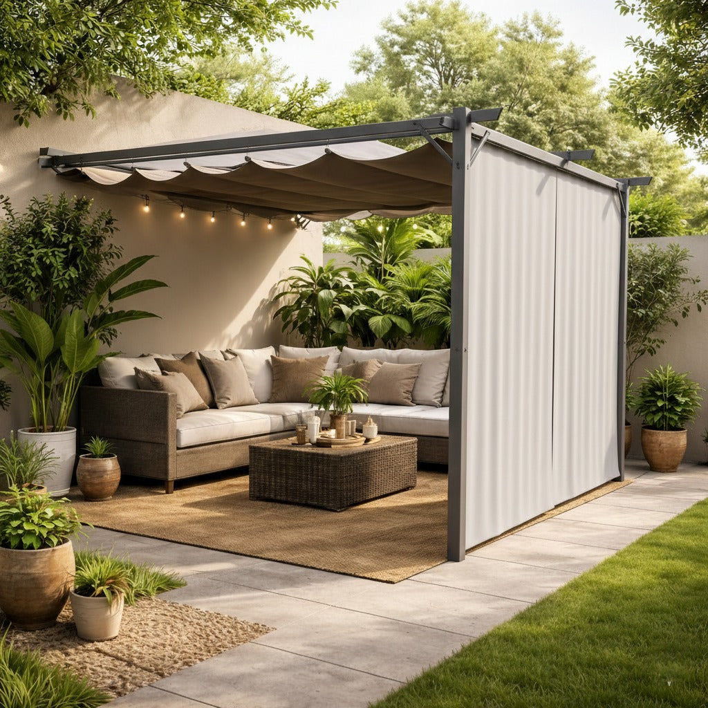 Sunridge Wall Mounted Pergola with Awnings - 3x2.7m - Grey - Finery