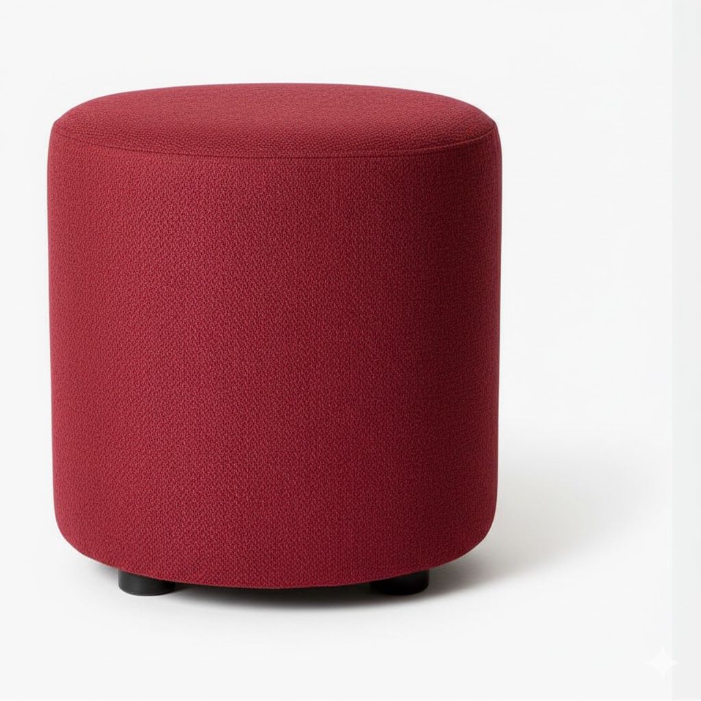 Round Upholstered Fabric Ottoman -Red