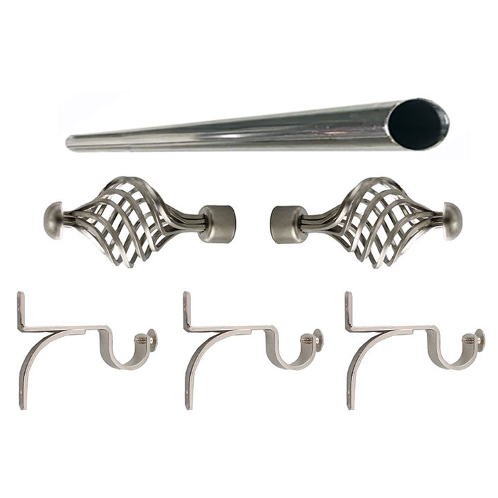 Matoc 25mm Single Curtain Pole Set - Silver - Swirl Finials - 5.0m