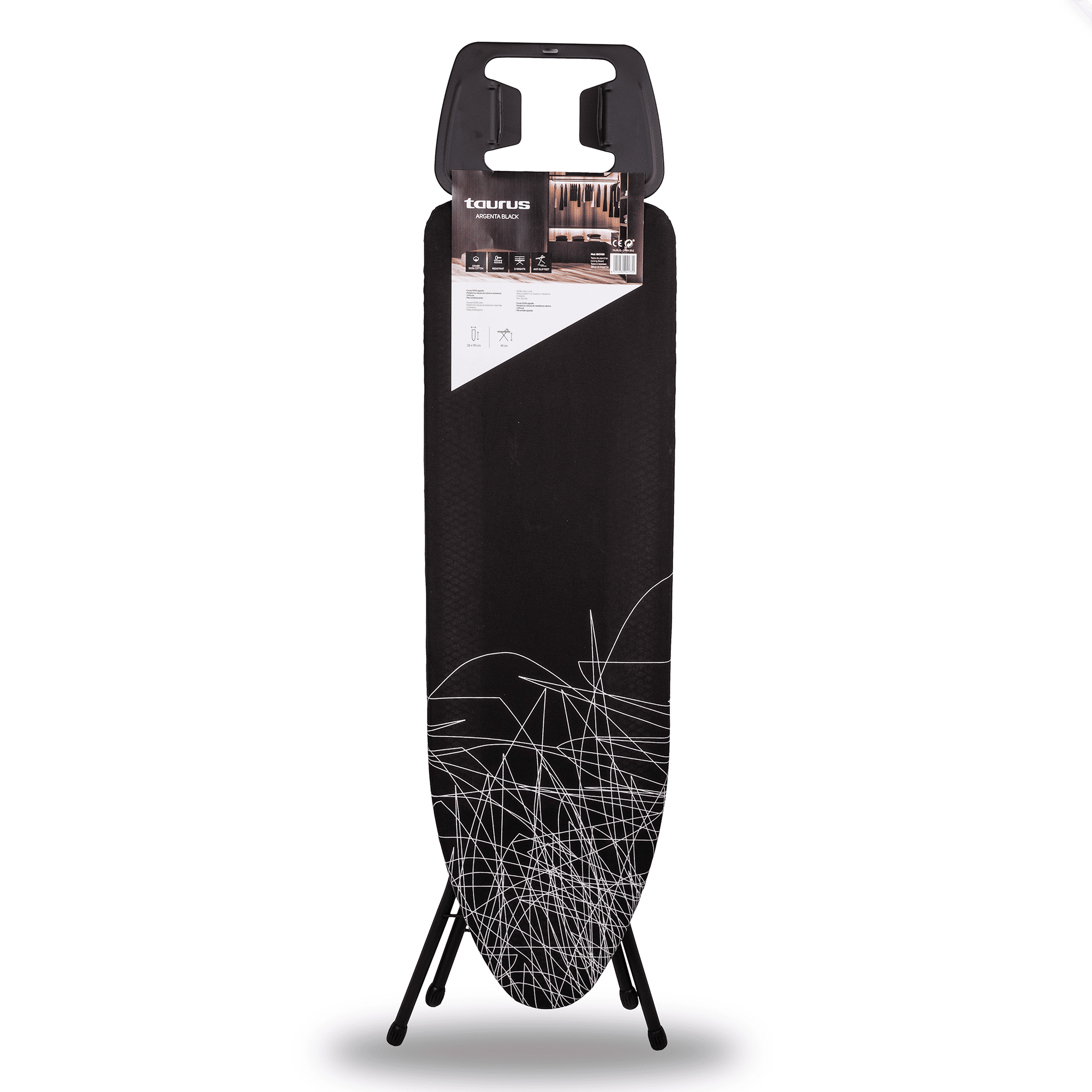 Taurus Ironing Board Mesh Top Powder Coat Black 110 X 32cm 