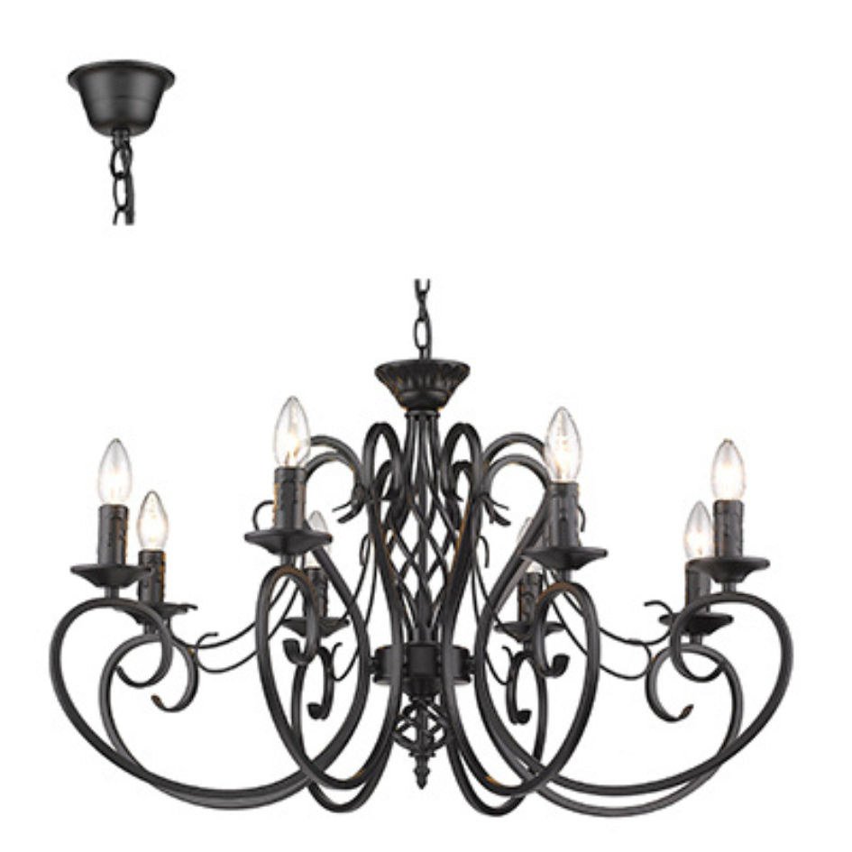 8LT Chandelier Black E14 8x40w
