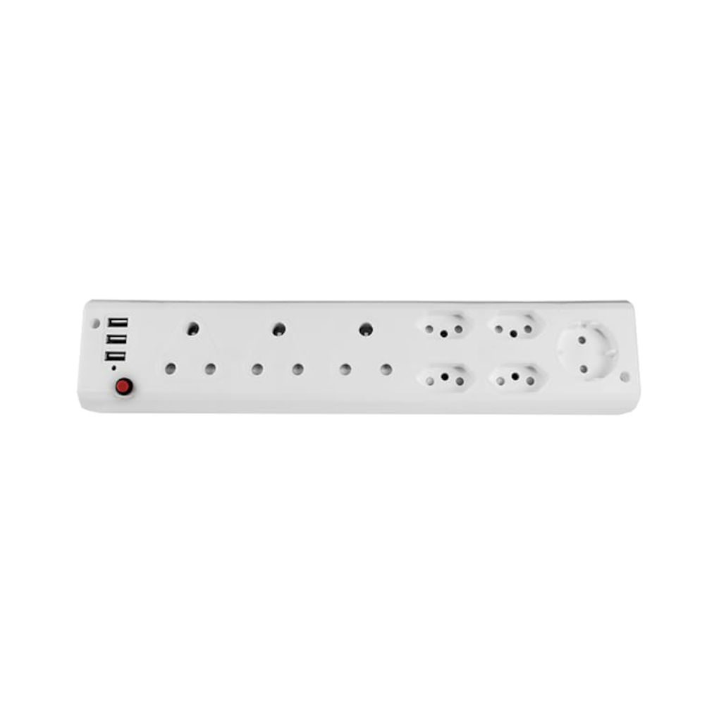 Multiplug 3x 16A Sa & 4x Euro & 1x Schuck Extender C/W 3x USB 1A