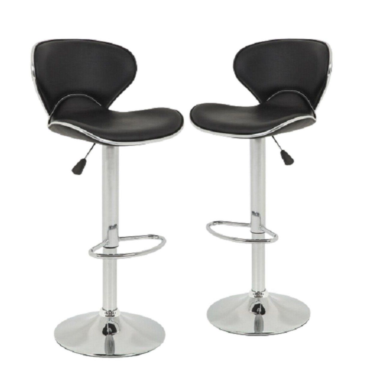 Set of 2-Black Modern Sports Barstools with gear lift and swivel function