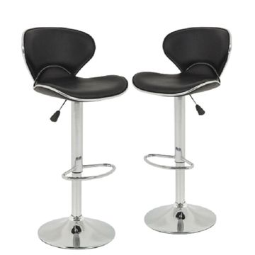 Set of 2-Black Modern Sports Barstools with gear lift and swivel function