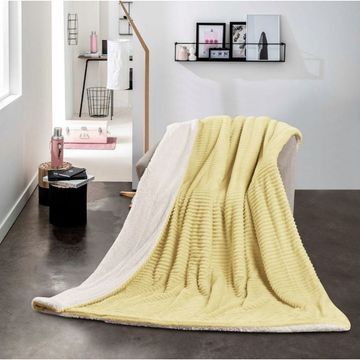 Nu Dekor - Reversible Sherpa Fleece Throw Flannel Blanket - Yellow - 180x200cm