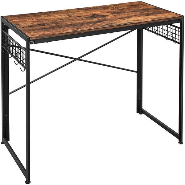 SIMPLE FOLDING COMPUTER STURDY WRITING DESK WITH 8 HOOKS