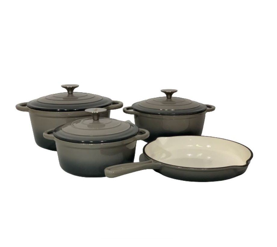 HomePro - 7 Piece Cast iron Pot Set  -Grey