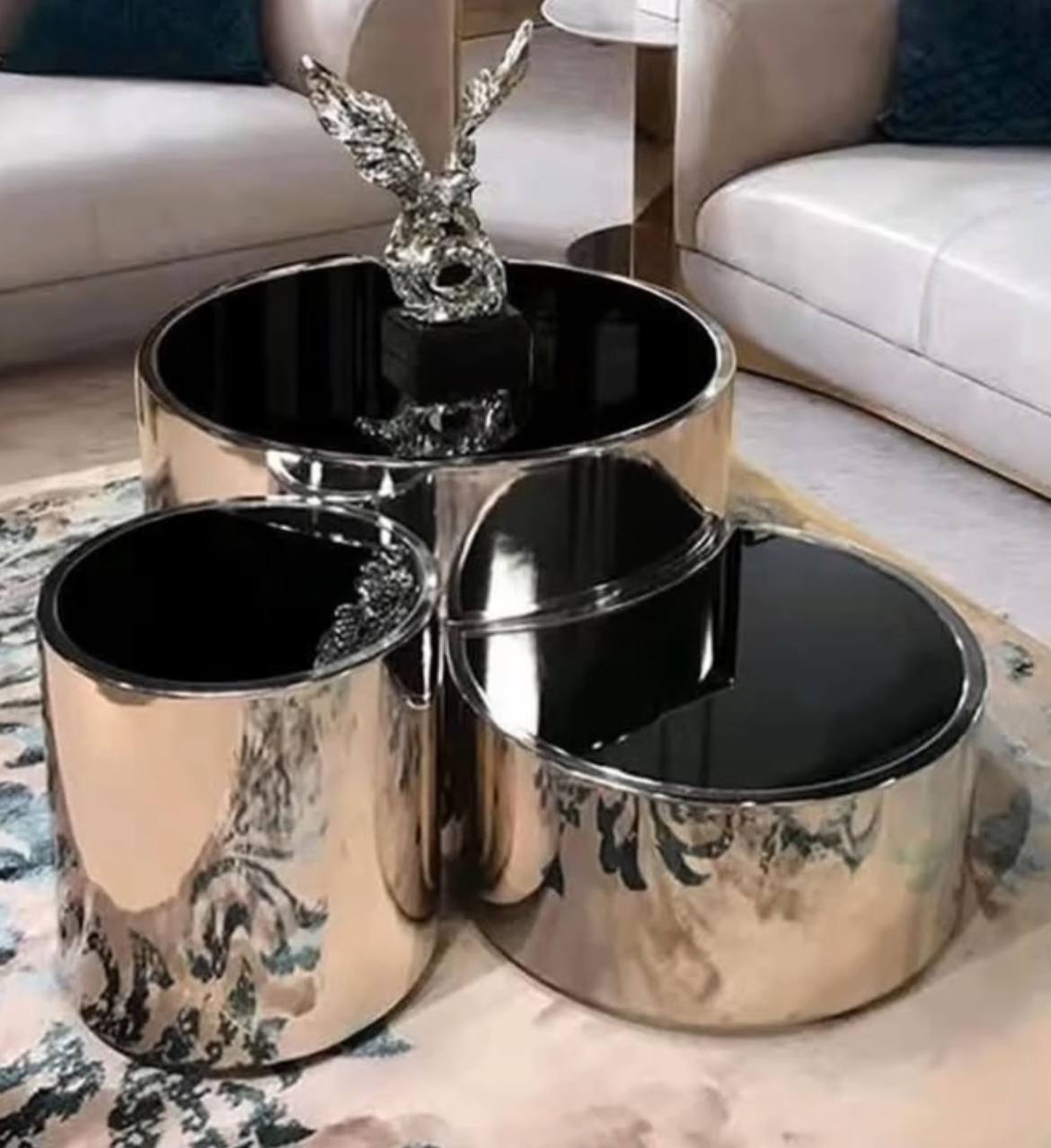 Nesting Coffee Table with a Glass top and Metal base Set