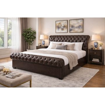 ASHER- Queen Size Chesterfield Sleigh Bed Frame
