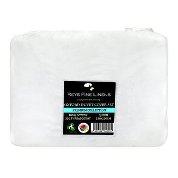 Rey's Fine Linen - Premium Collection - Oxford Optical White Satin Stitch Duvet Cover Set - 01 Pc Pack - King