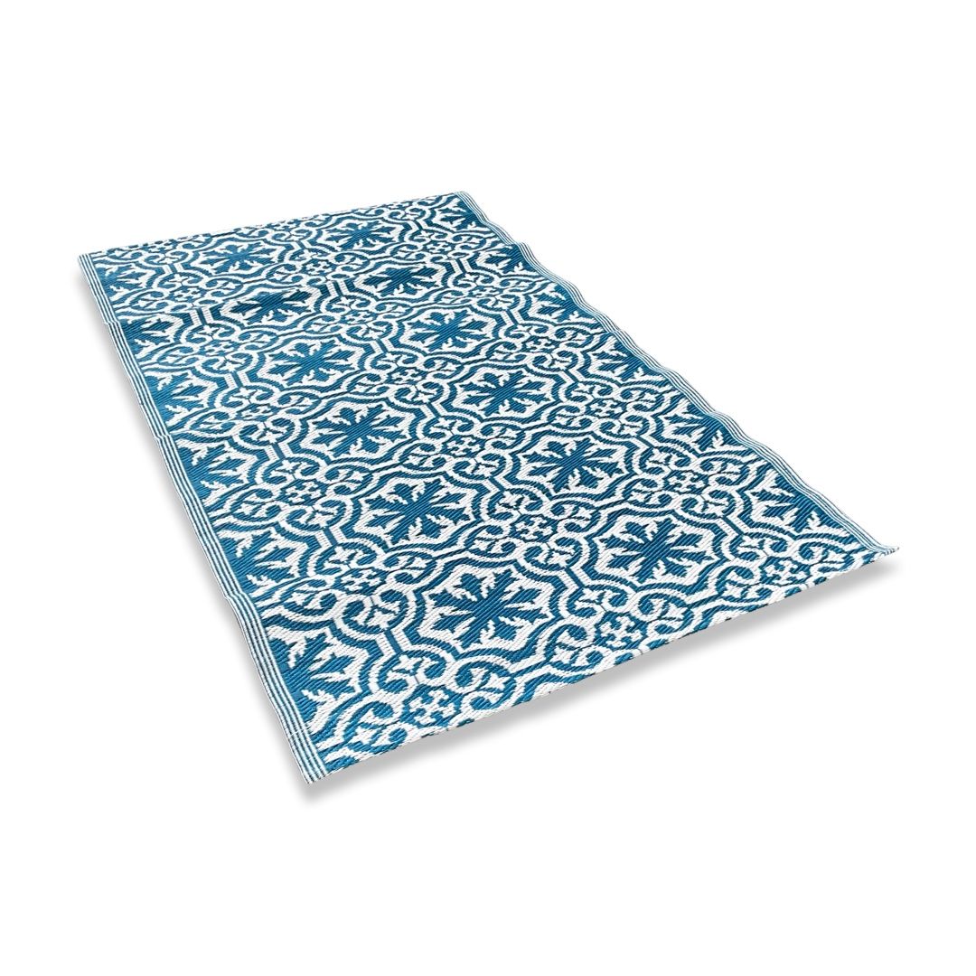 Rug It Up Indoor & Outdoor Plastic Waterproof Reversible Rug - Royal Blue Floral 2 x 1.2m
