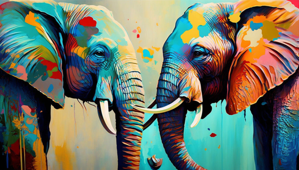 Canvas Wall Art - Canvas Wall Art –Two Elephants Interlocked - B1071 - [120 x 80 cm]