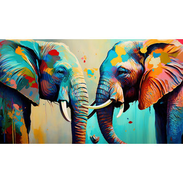 Canvas Wall Art - Canvas Wall Art –Two Elephants Interlocked - B1071 - [120 x 80 cm]