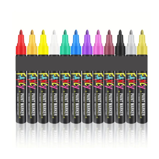 12 Fancy Oil Based Permanent Paint Markers 3.0mm Multisurface Art Crafts