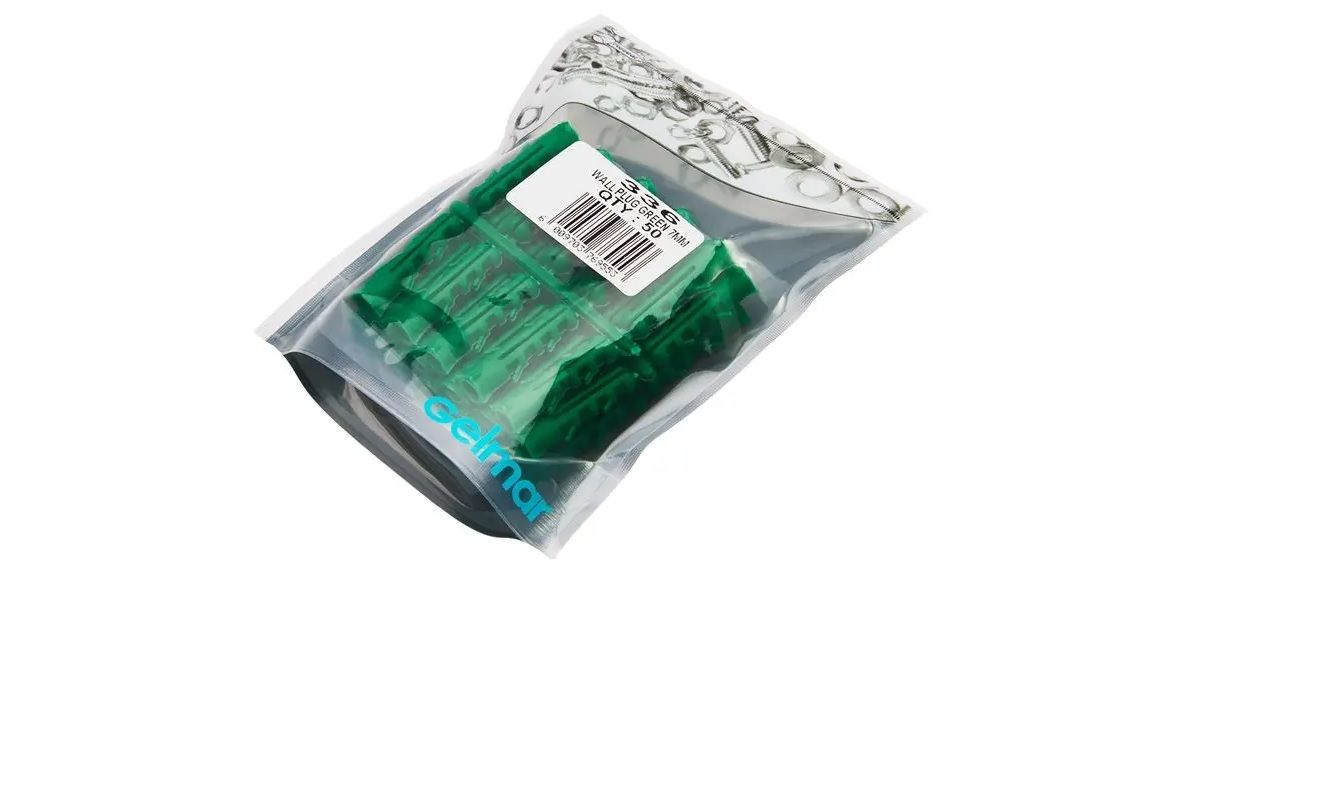 Wall Plug, Green, 7mm x 30mm, 50 Pieces (4 pack) BY WOODLY