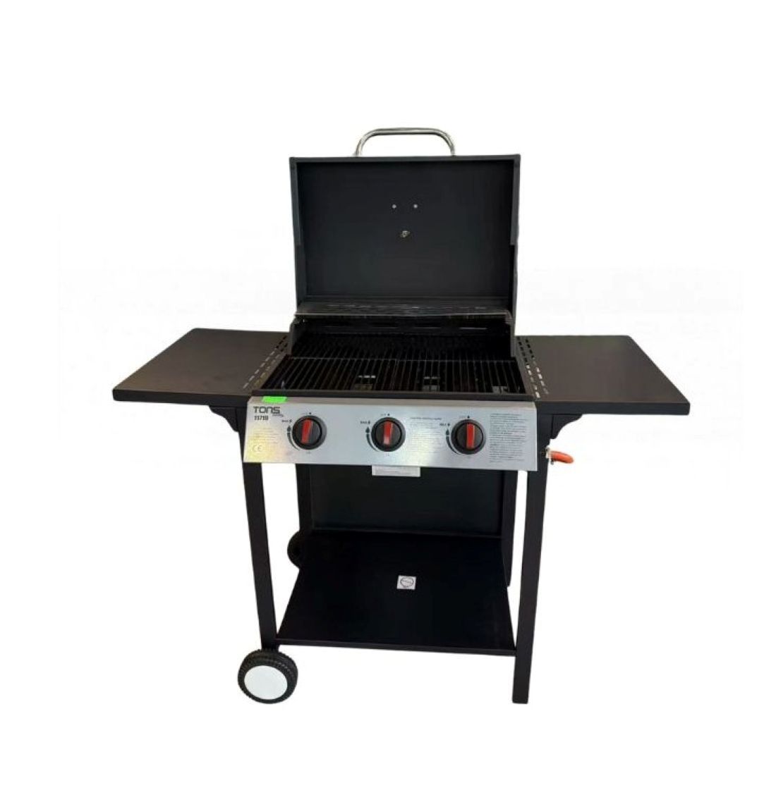 3-Burner Gas Braai with Side Tables, Wheeled Cart, Black Steel Construction