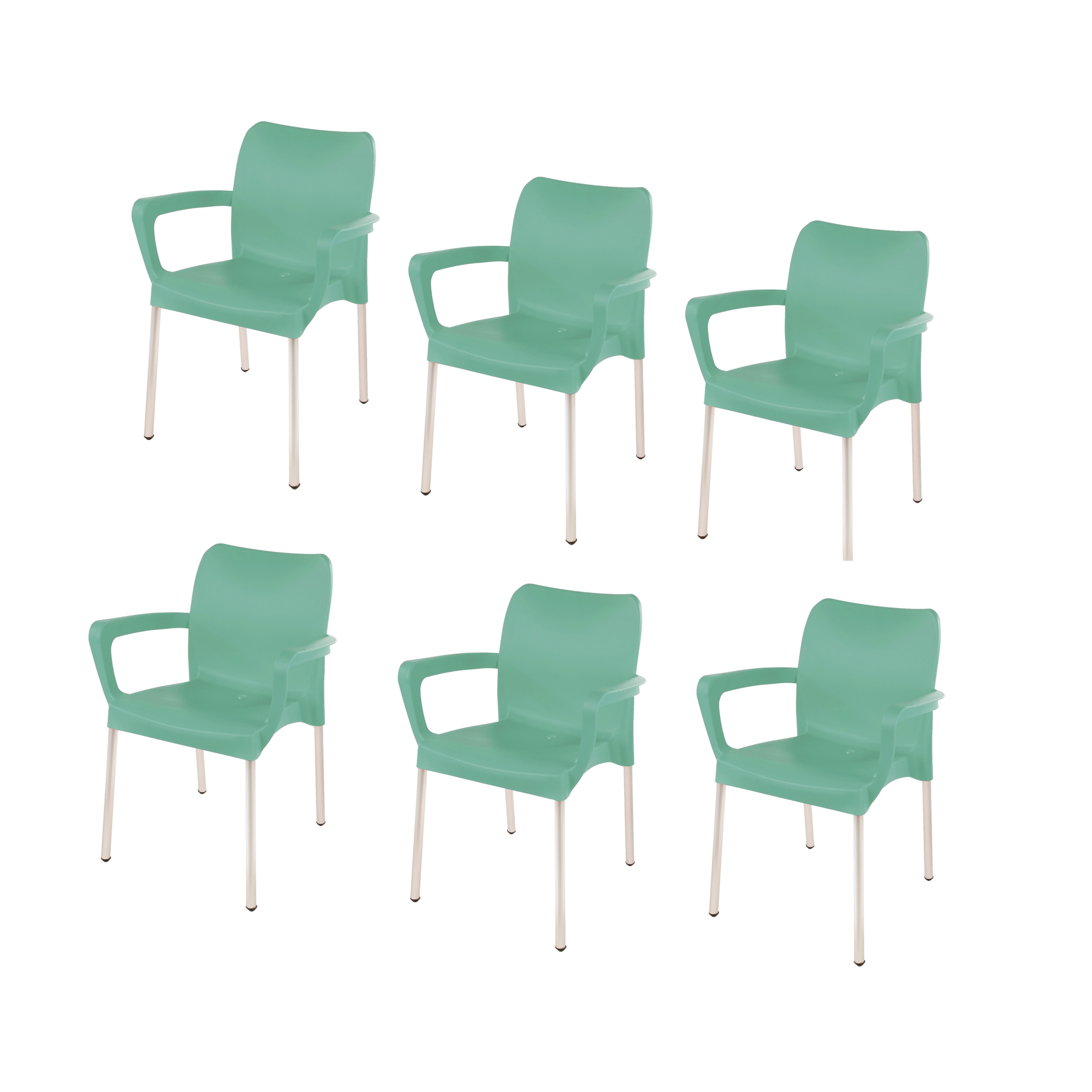 Heavy Duty Plastic Stacking Chair – Bistro Design with Armrests - Laurel Green - Set of 6