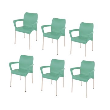 Heavy Duty Plastic Stacking Chair – Bistro Design with Armrests - Laurel Green - Set of 6
