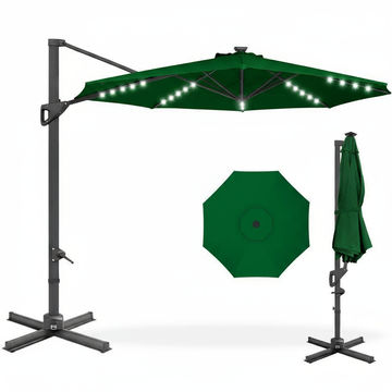 3M Cantilever Outdoor Patio Umbrella Patio with Solar LED Lights - GREEN