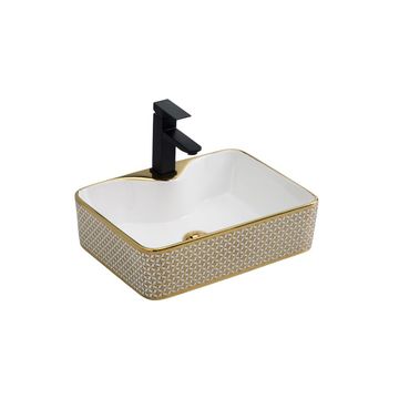 Counter top Ceramic Basin / table top  - Topaz - Gloss White&Gold Sq