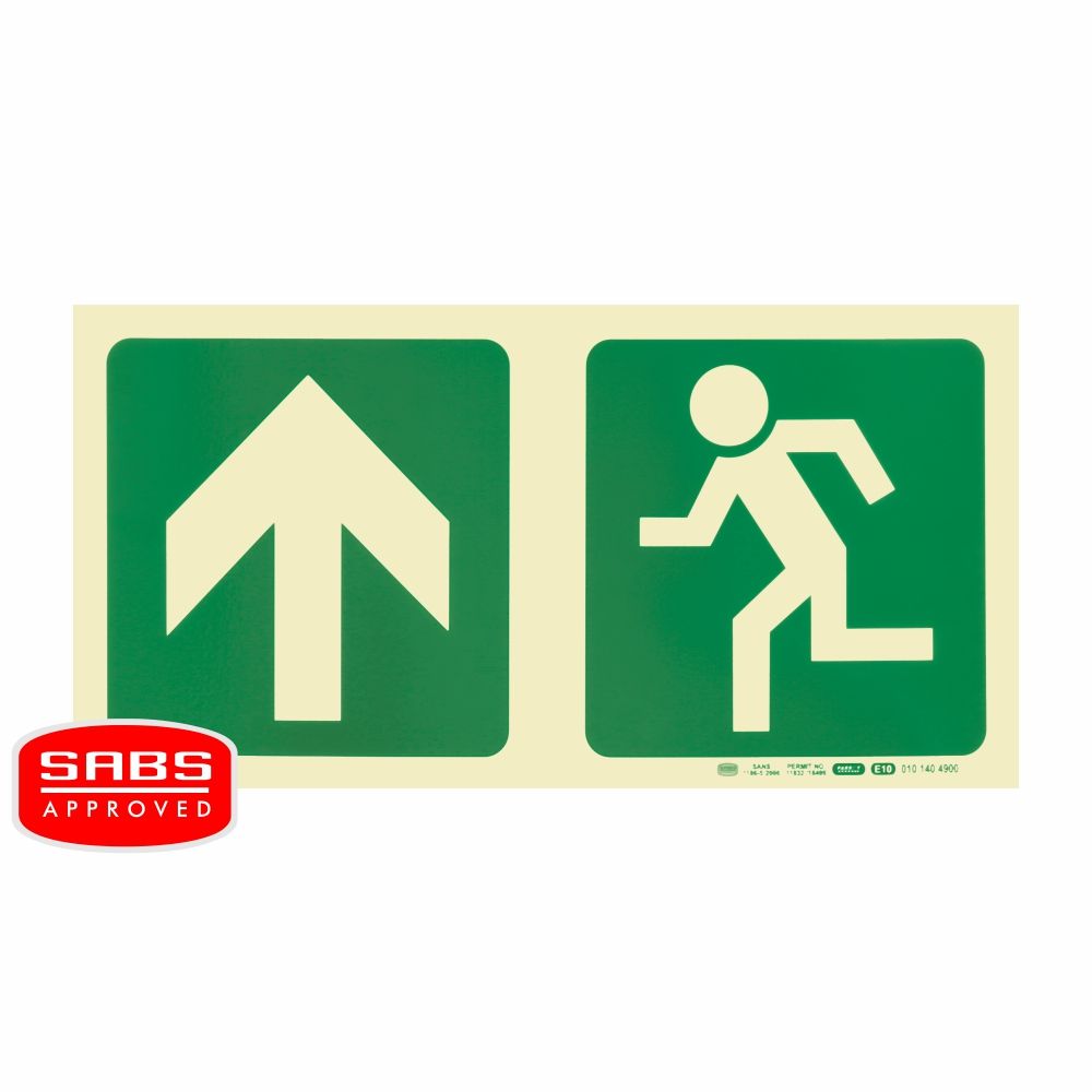 Photoluminescent 190MM Safety Sign - E10-Arrow UpRunning Man
